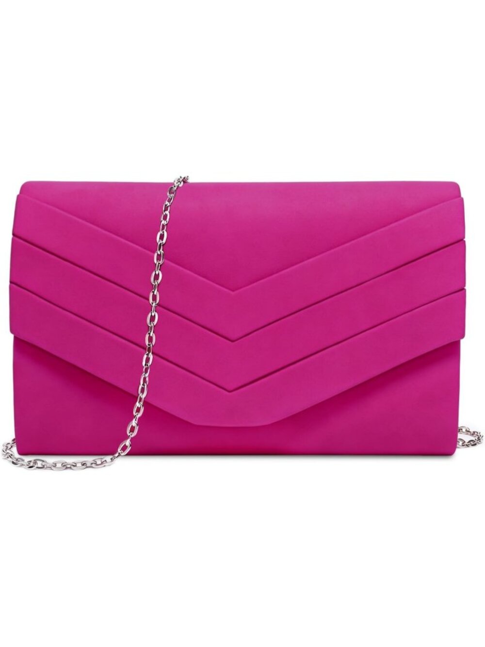 Women's Pink Matte Chevron Pleated V Flap Detachable Chain Envelope Evening Bag